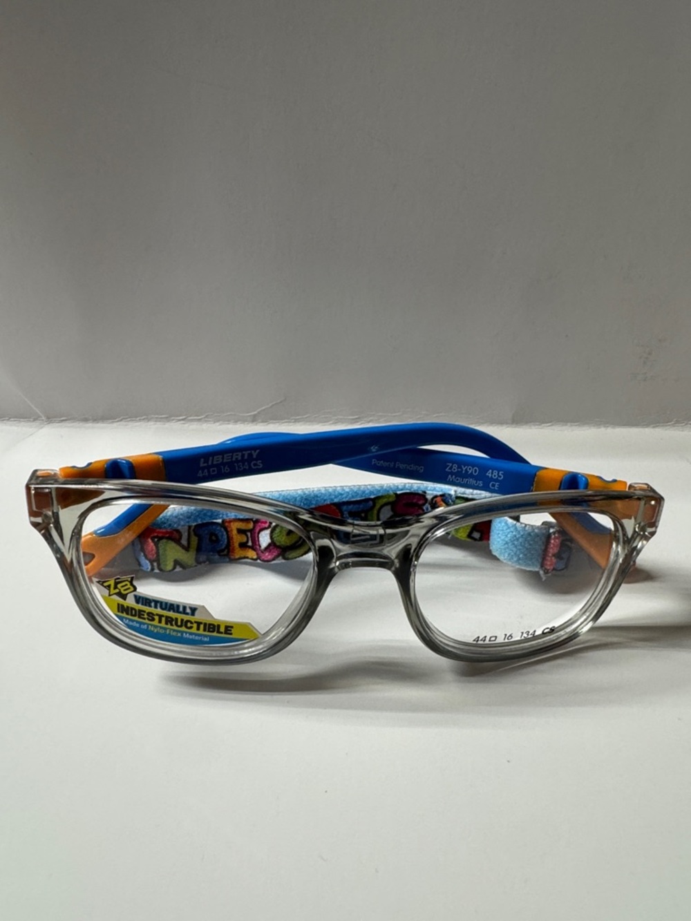 Kids Safety Glasses with Blue and Orange Strap - Clear Frame